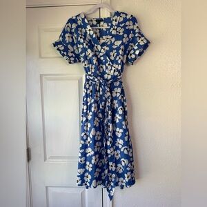 Who What Wear Blue and White floral dress with wrap tie